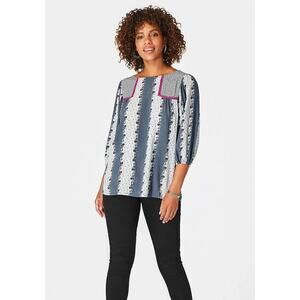 Matilda Jane Quick Getaway Tunic Top Large Cottage Blue Floral Boho 3/4 Sleeve